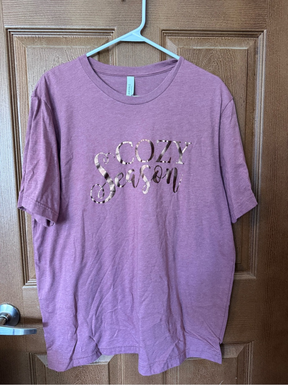 Women’sBella Canvas Rust Short Sleeve Tee with Metallic 'Cozy Season' Script